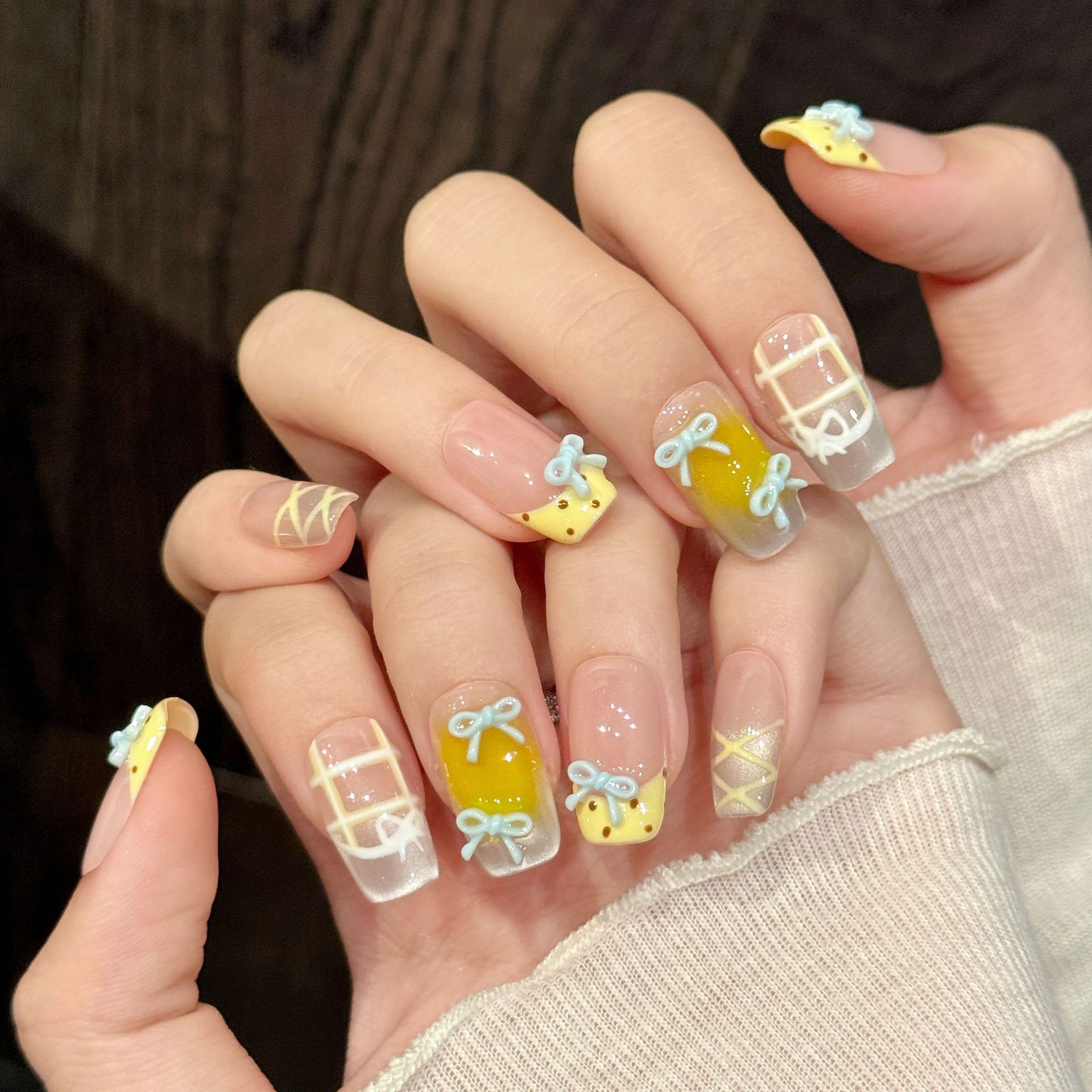 Nail Art Yellow - 10 шт., милые кавайные накладные ногти